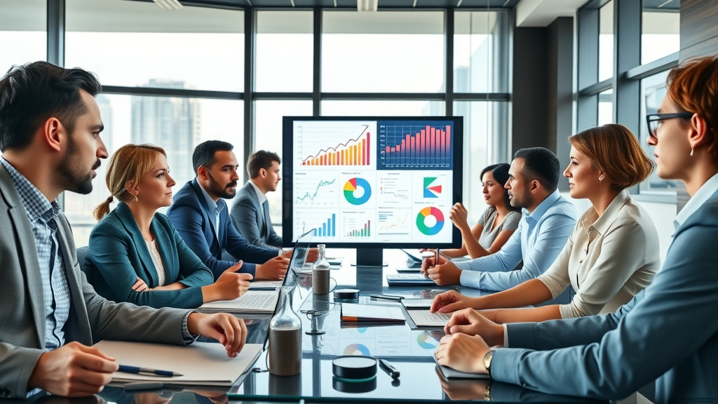 target audience marketing statistics boardroom modern office city skyline
