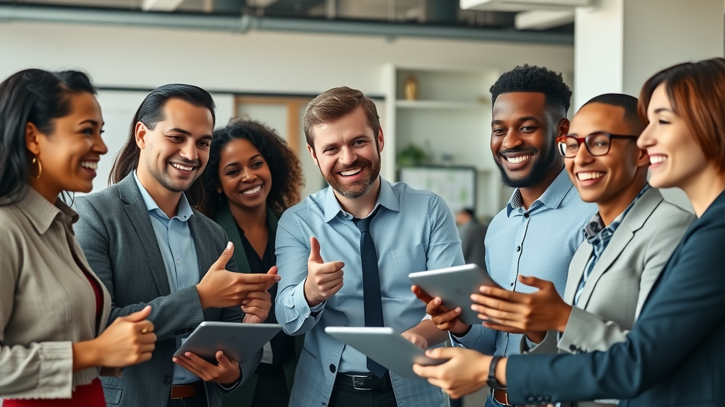 Empowering team of diverse business professionals collaborating on a content marketing strategy, boosting brand awareness and sales.
