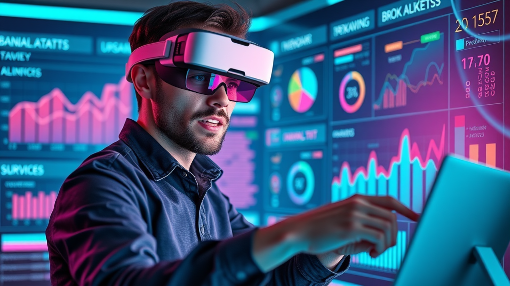 digital marketer strategizing future trends, inspired expression, using AI-powered marketing dashboard, Futuristic Sci_Fi
