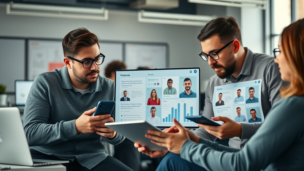 Marketing team analyzing target audience personas for branding