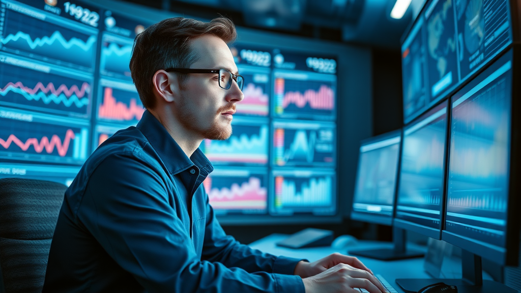 Analyst reviewing analytics dashboard for customer acquisition channel optimization.