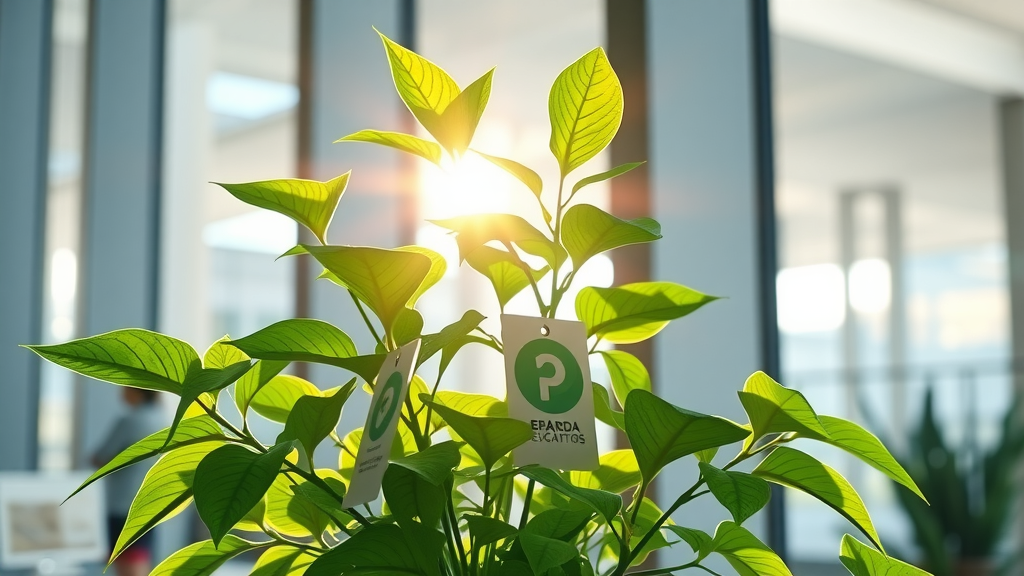 Growing brand equity symbolized by healthy plant with branded tags