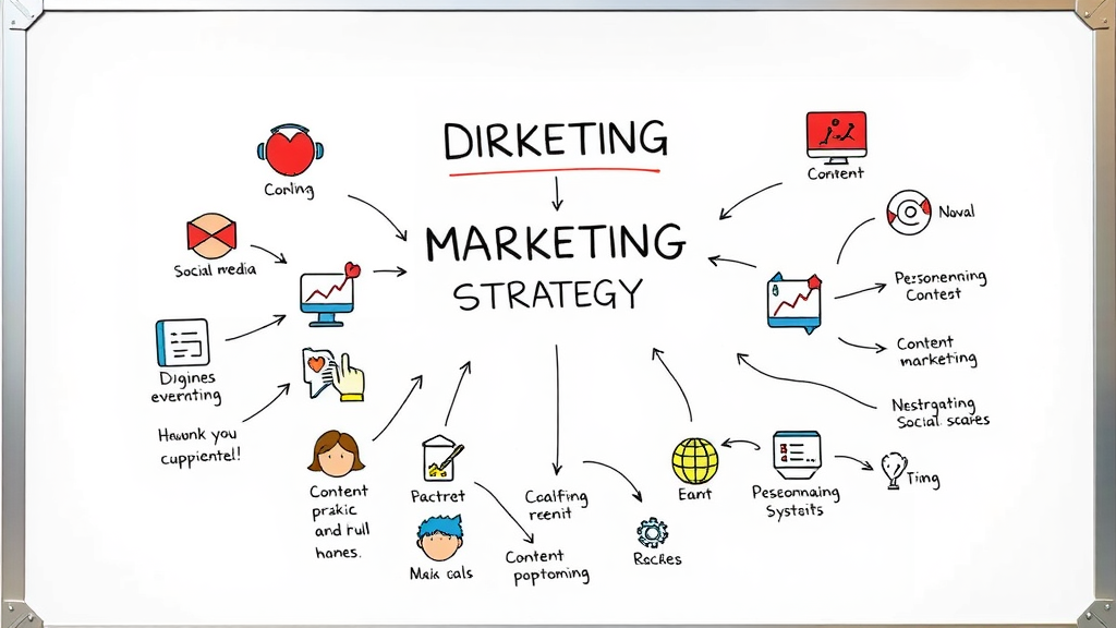 marketing plan flowchart with digital marketing, social media, and content marketing