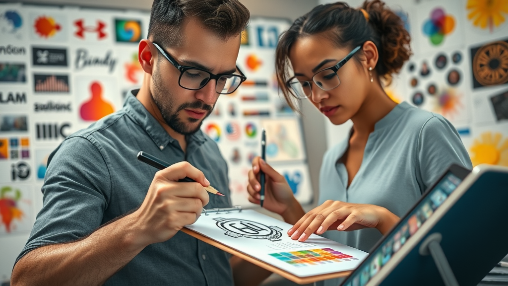 Brand designers developing brand identity and creative visuals