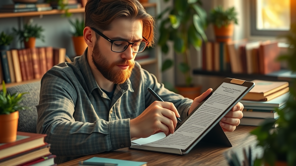 Content creator drafting blog posts for customer acquisition using content marketing.