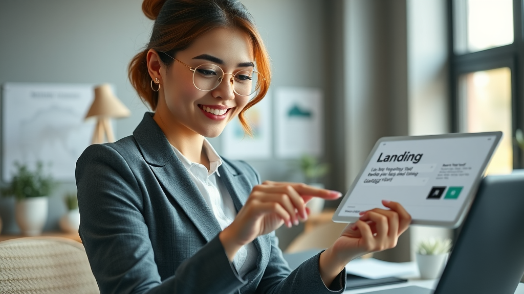 businesswoman designing a high-converting landing page for small business marketing
